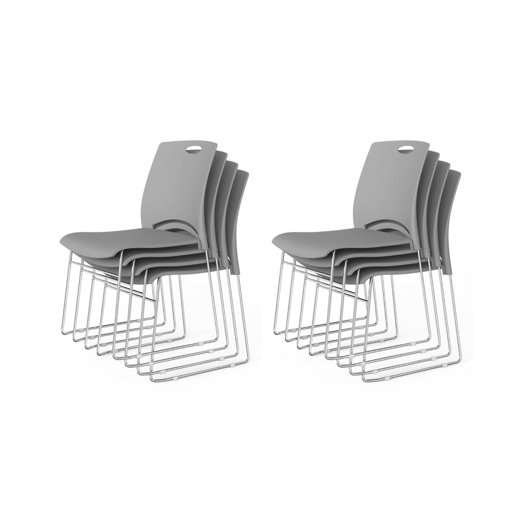 Stacking Chairs Set of 8 Stackable Office Chairs with Metal Sled Base, Ergonomic Plastic Seat, Stacking Chairs for Waiting Room Break Room Banquet Guest, Grey