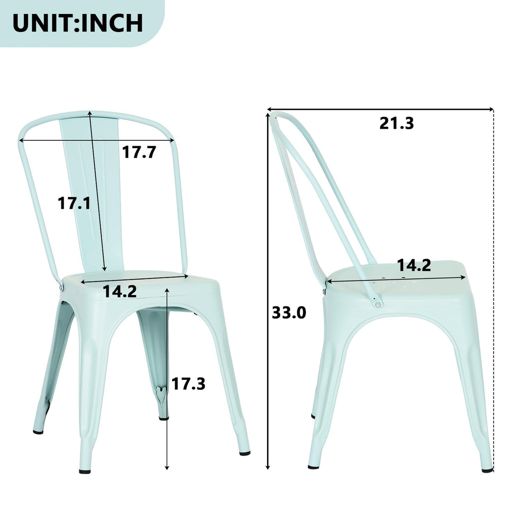 Set of 4 Metal Dining Chairs | Blue | Stackable Tolix Side Chairs with Backrest | Scratch-Resistant | Non-Slip Feet | Indoor/Outdoor Use | 330 lbs Capacity | Ideal for Kitchen & Restaurant