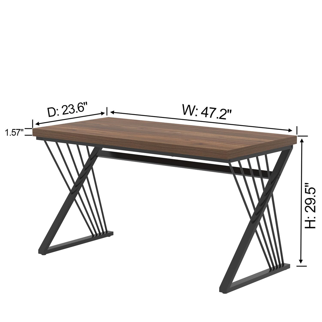 Home Office Desks, Modern Wood and Metal Writing Study Work Table, Industrial Computer Desk for Bedroom Living Room, Rustic Walnut, 47 Inch