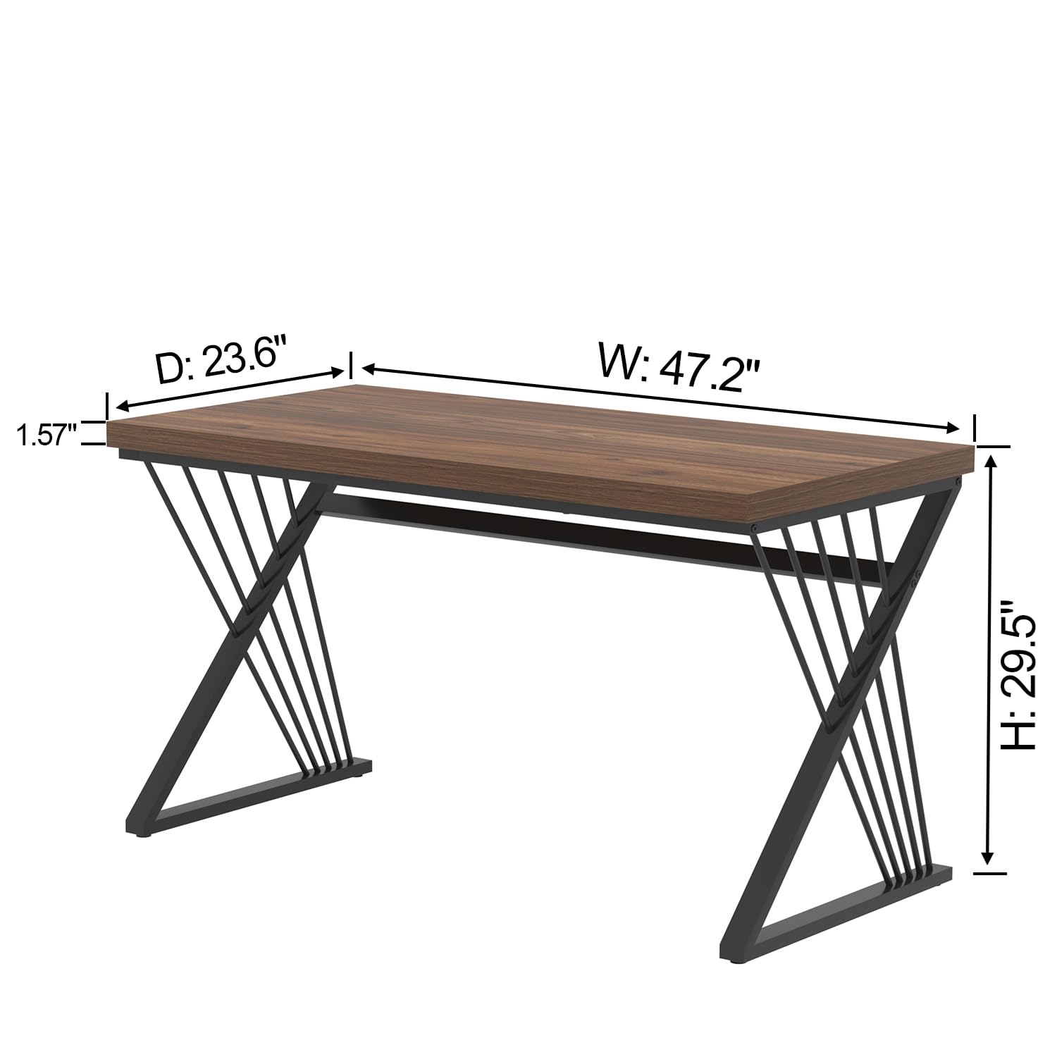 Home Office Desks, Modern Wood and Metal Writing Study Work Table, Industrial Computer Desk for Bedroom Living Room, Rustic Walnut, 47 Inch
