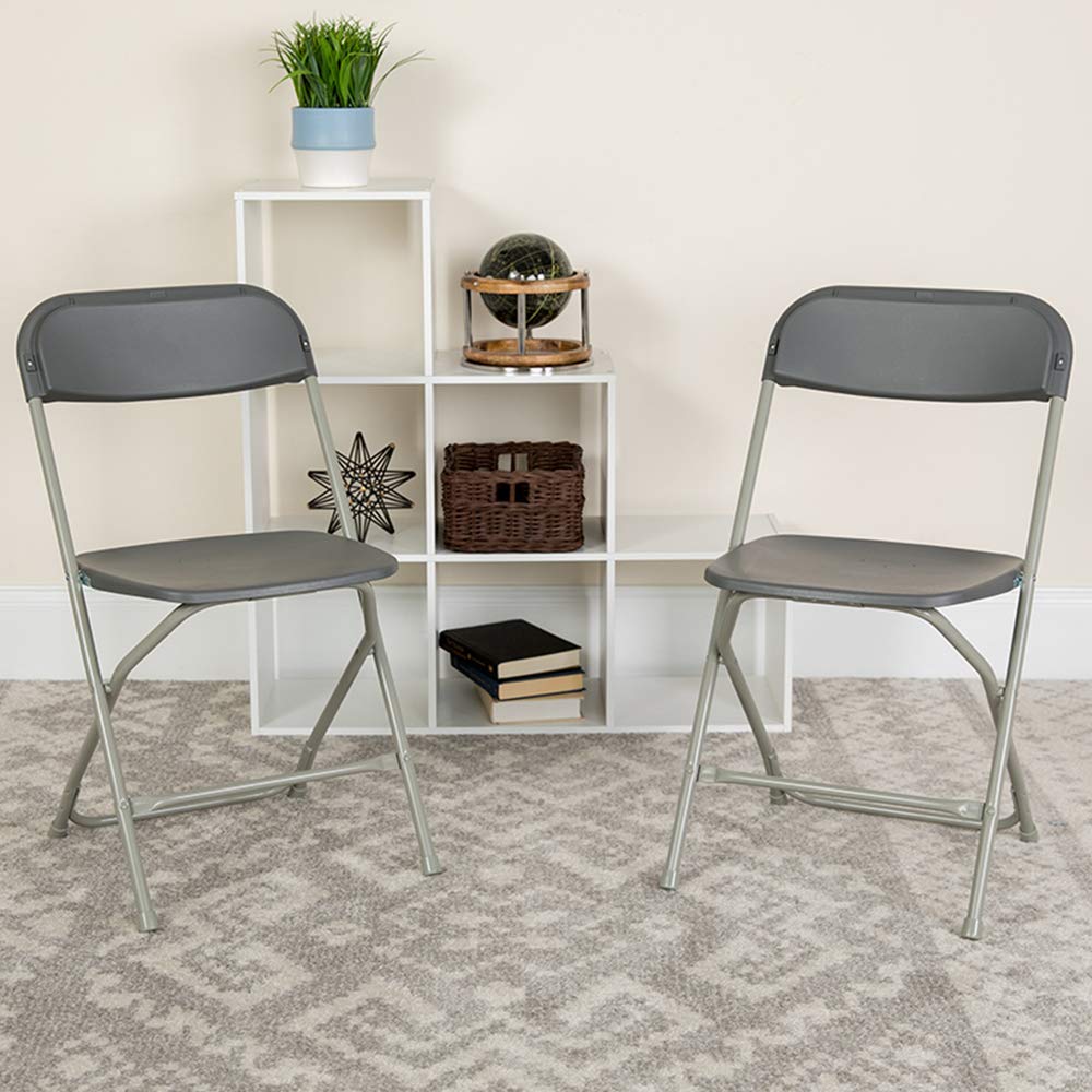 Set of 10, Gray, Hercules Series Plastic Folding Chairs for Parties and Weddings, Stackable Commercial Event Seats,