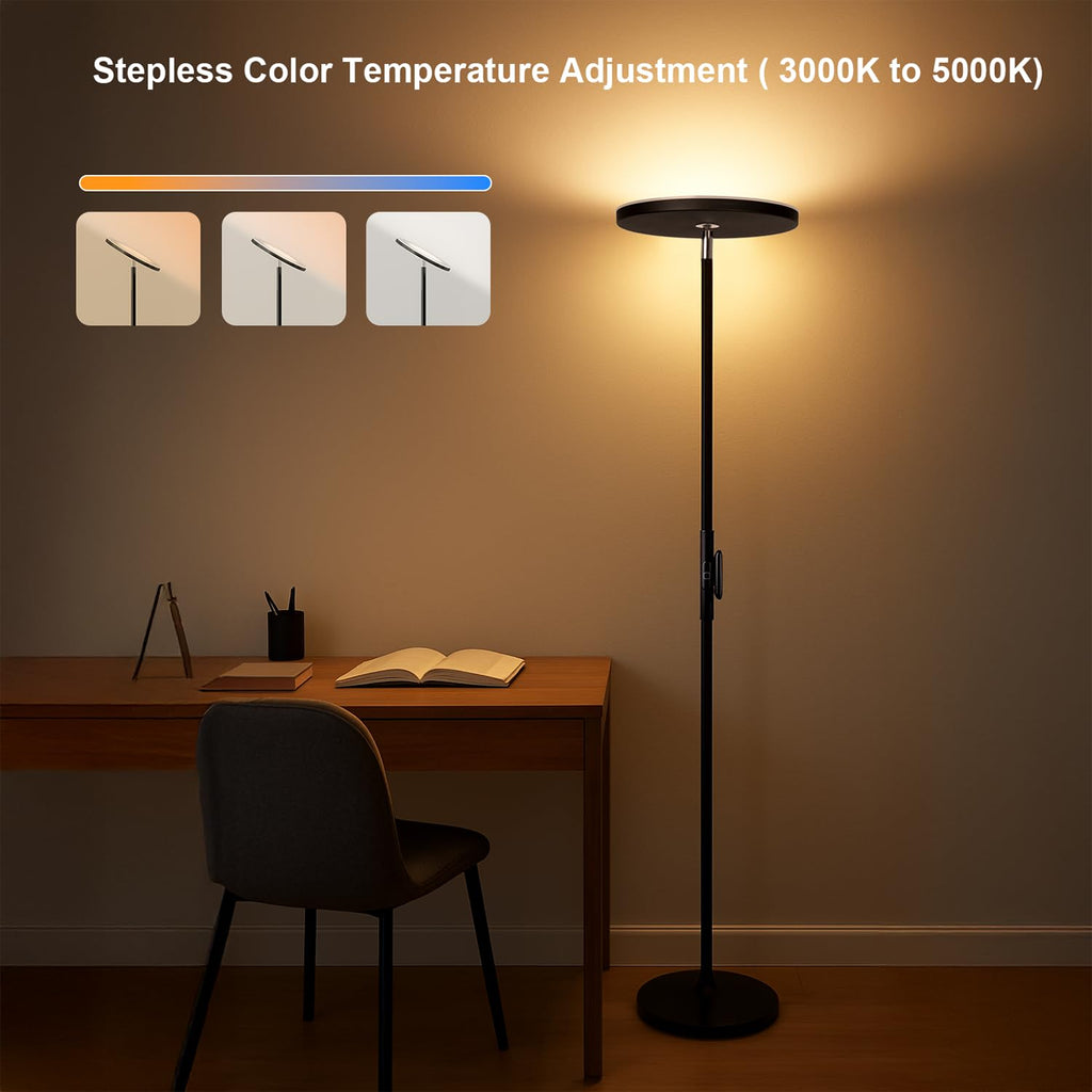 Floor Lamp,30W/2400LM Sky LED Modern Torchiere 3 Color Temperatures Super Bright-Tall Standing Pole Light with Remote & Touch Control for Living Room,Bed Room,Office (Black)