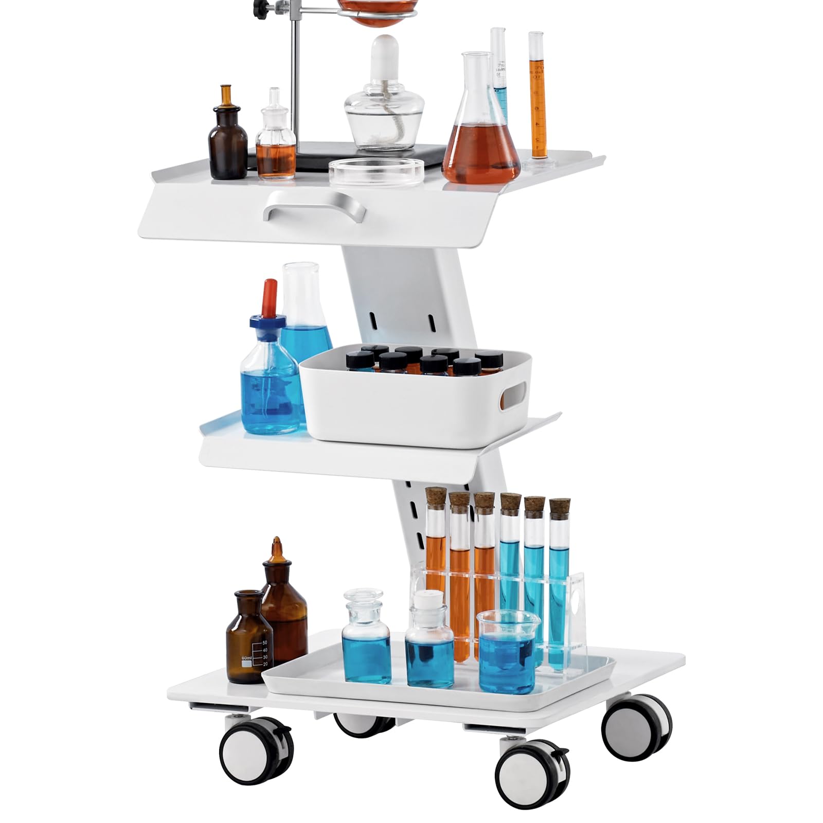Trolley Cart with Swivel Wheels, 3-Layer Mobile Esthetician Cart, Steel Metal Rolling Tray for Lab, Clinic, Beauty and Salon, 220 lbs Weight Capacity