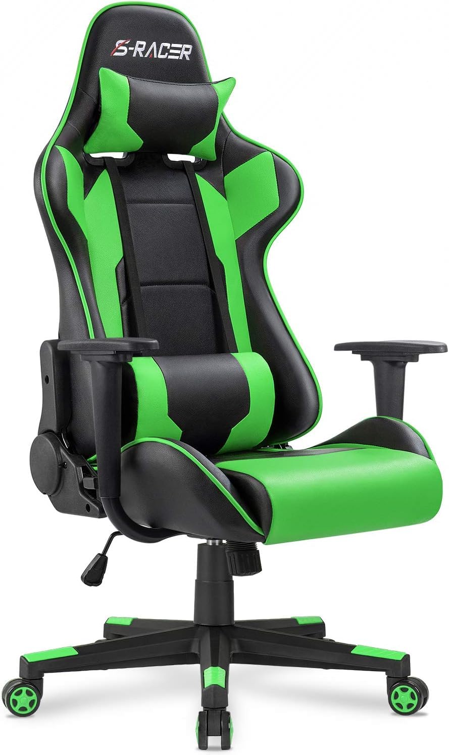 Gaming Chair, Office Chair High Back Computer Chair Leather Desk Chair Racing Executive Ergonomic Adjustable Swivel Task Chair with Headrest and Lumbar Support (Green)