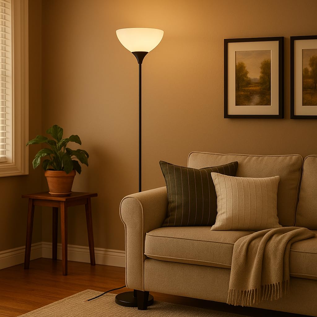 Floor Lamp, Remote Control with Stpeless Color Temperatures and Brightness, Torchiere lamp for Bedroom, Living Room, Bulb Included (Matte Black)