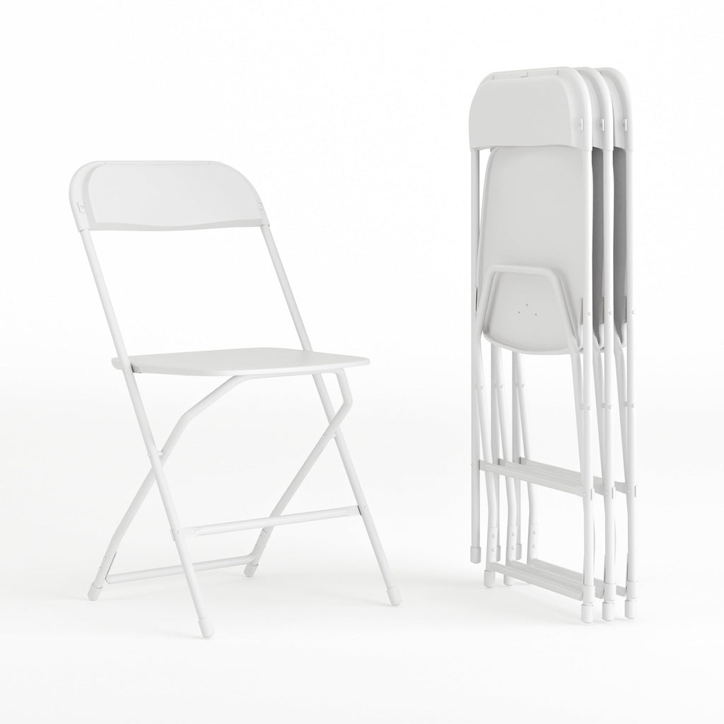 4 Pack, Hercules Series Plastic Folding Chair - White -  650LB Weight Capacity Comfortable Event Chair-Lightweight Folding Chair