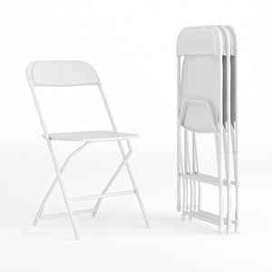4 Pack, Hercules Series Plastic Folding Chair - White -  650LB Weight Capacity Comfortable Event Chair-Lightweight Folding Chair