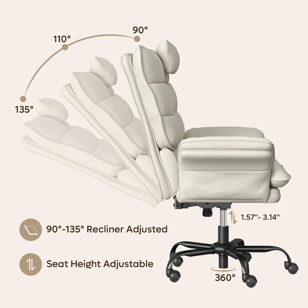 Cross Legged Office Chair Criss Cross Chair with Adjustable Arms 135° Reclining PU Leather Executive Chair with Wheels Big and Tall Computer Desk Chair for Home Office Beige