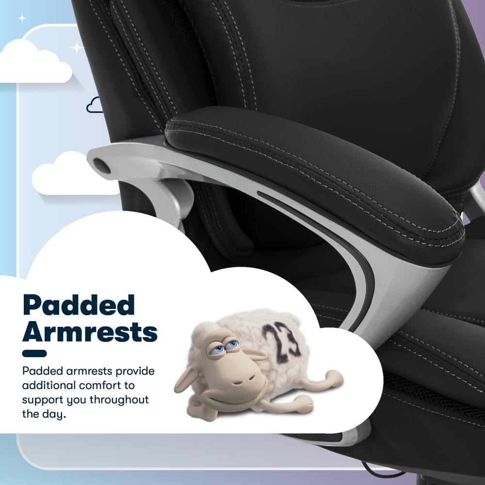Executive Office Chair, Ergonomic Computer Desk Chairs with Patented AIR Lumbar Support, Comfy Body Pillows, Height Adjustable, Swivel Base with Wheels, Bonded Leather, Black