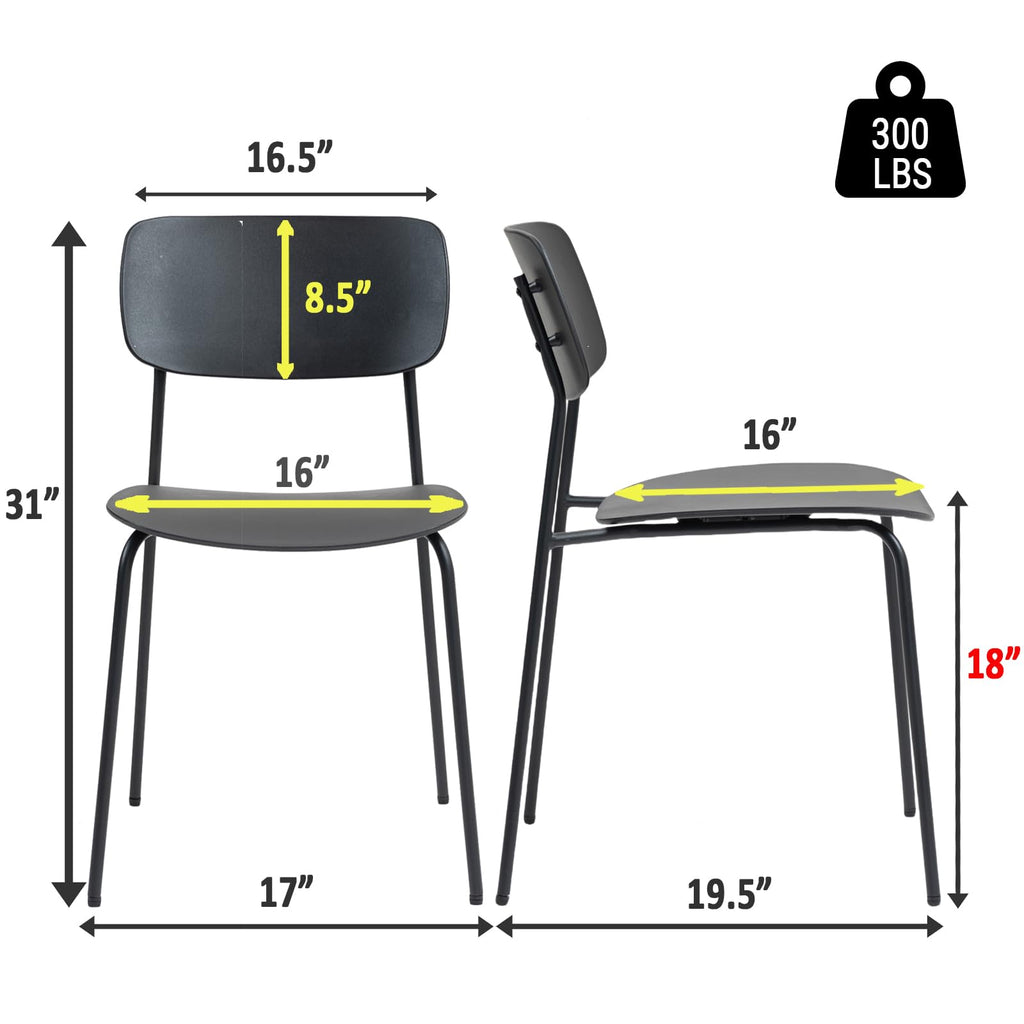 Stackable Chairs Set of 4, Waiting Room Chairs with Metal Legs and Ergonomic Plastic Seat, Stacking Office Chairs for Conference Reception Church Banquet, Black