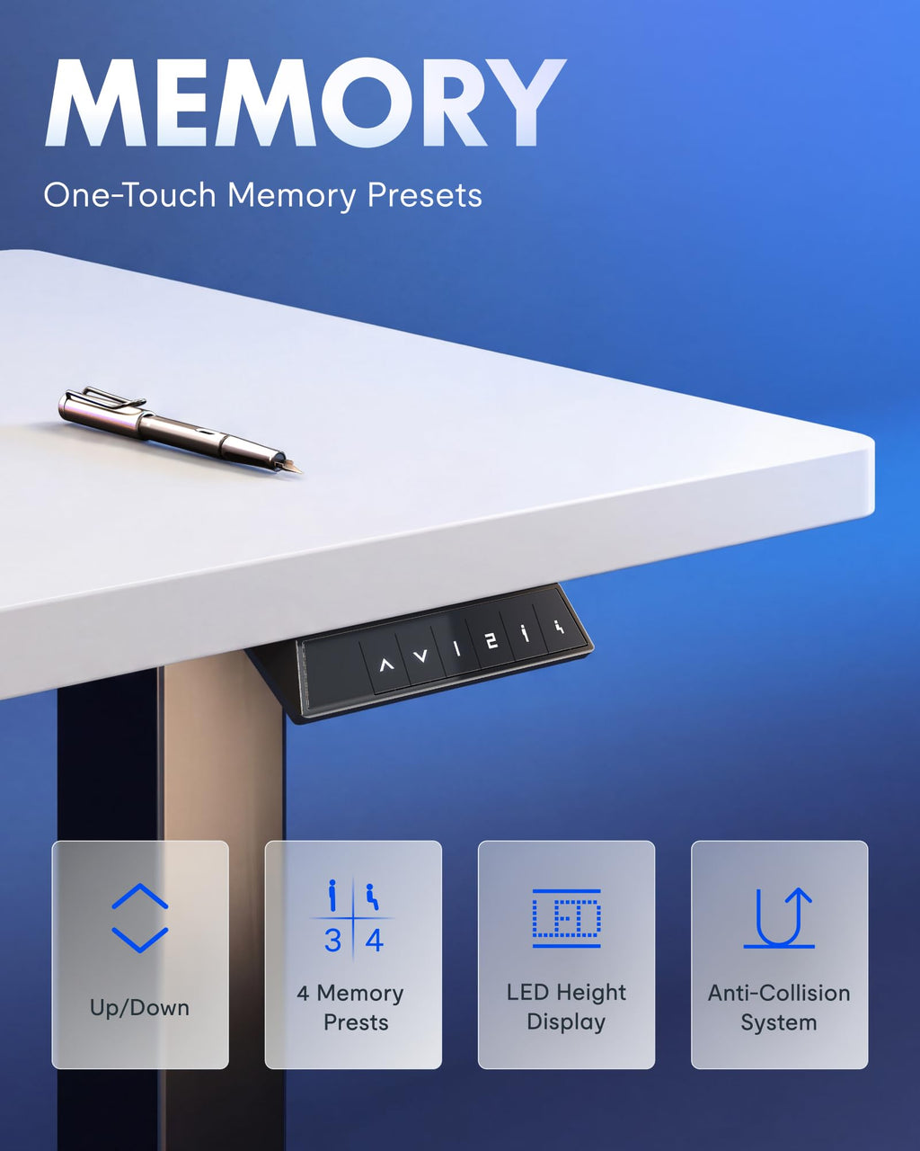 EN1 One-Piece Standing Desk, Electric Adjustable with 4 Memory Presets, 176 LBS Capacity, Stable & Quiet, Seamless Desktop for Home Office & Dual Monitors, 40"x24" White