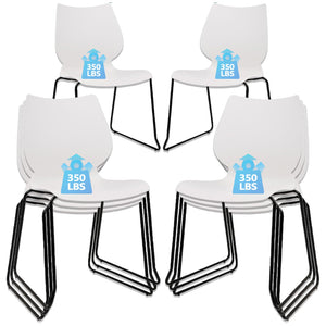 Set of 8, White, Stackable Waiting Room Chair, Stacking Office Chair with Ergonomic Lumbar Support and Metal Legs, Plastic Desk Chairs for Conference School Church Guest Reception