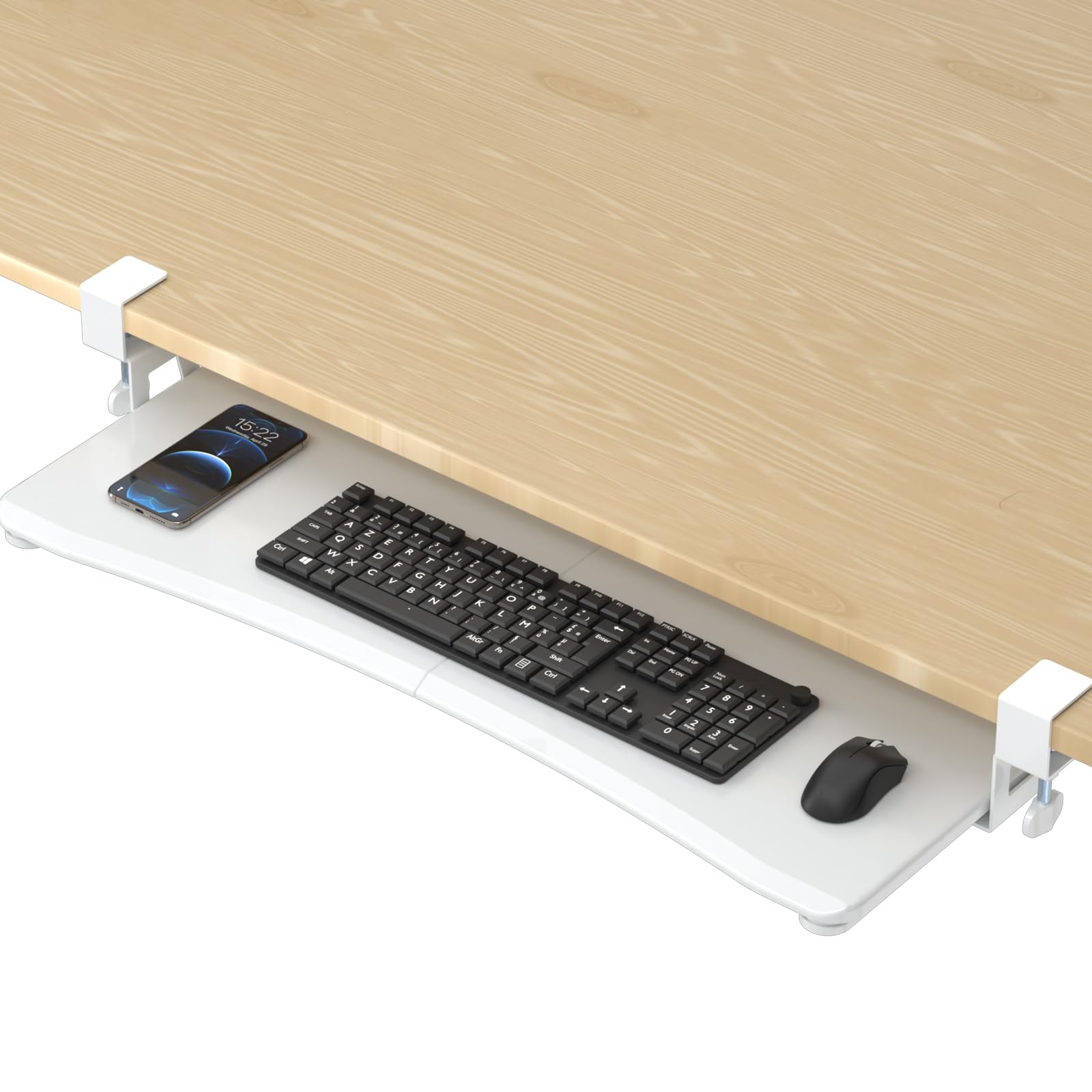 Large Keyboard Tray Under Desk Pull Out with C Clamp Mount, Computer Keyboard & Mouse Tray, 34 (38 Including Clamps) x 11.8 inch Slide-Out Platform Computer Drawer for Typing, White, DSF1LW