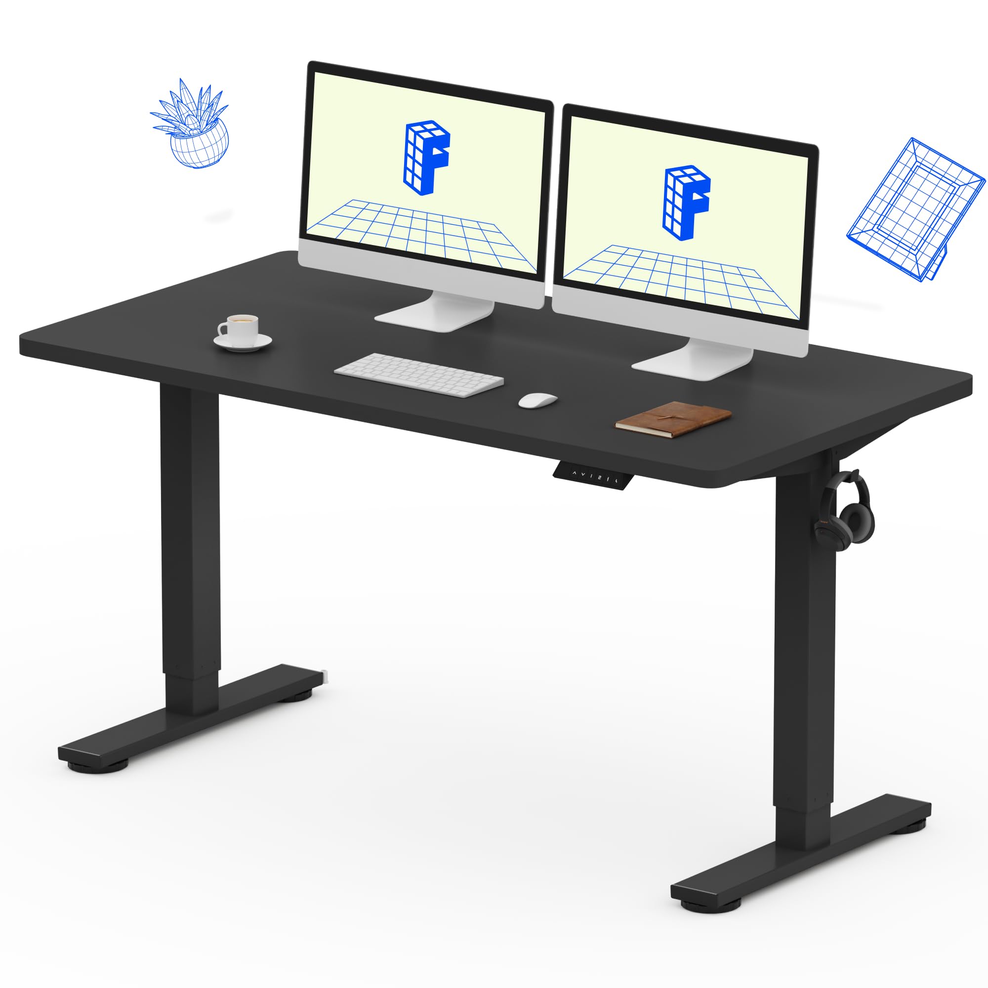 EN1 One-Piece Standing Desk, Electric Adjustable with 4 Memory Presets, 176 LBS Capacity, Stable & Quiet, Seamless Desktop for Home Office & Dual Monitors, 55
