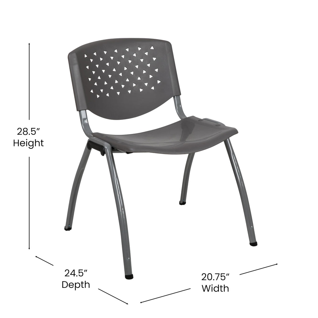 HERCULES Series 880 lb. Capacity Gray Plastic Stack Chair with Titanium Gray Powder Coated Frame
