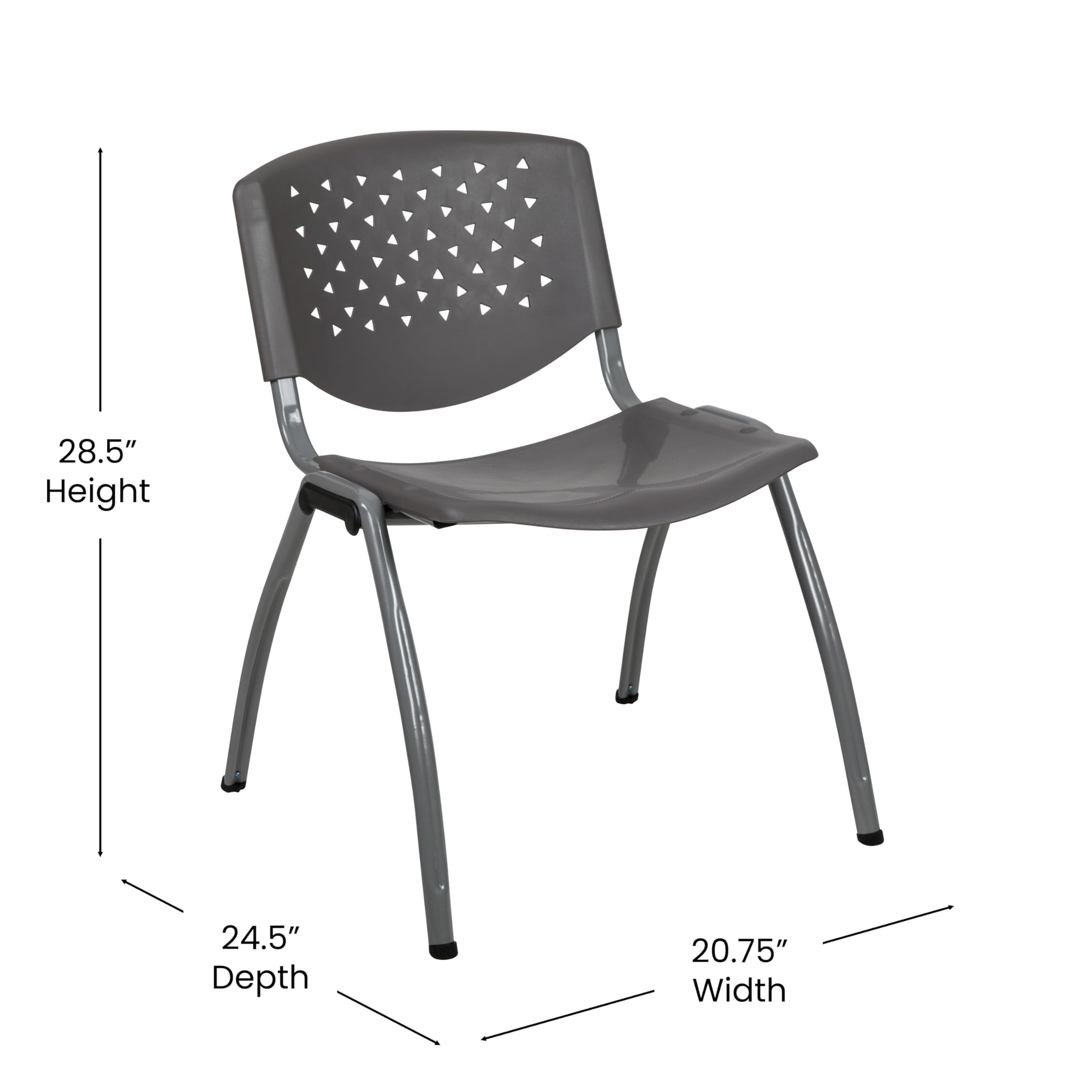 HERCULES Series 880 lb. Capacity Gray Plastic Stack Chair with Titanium Gray Powder Coated Frame