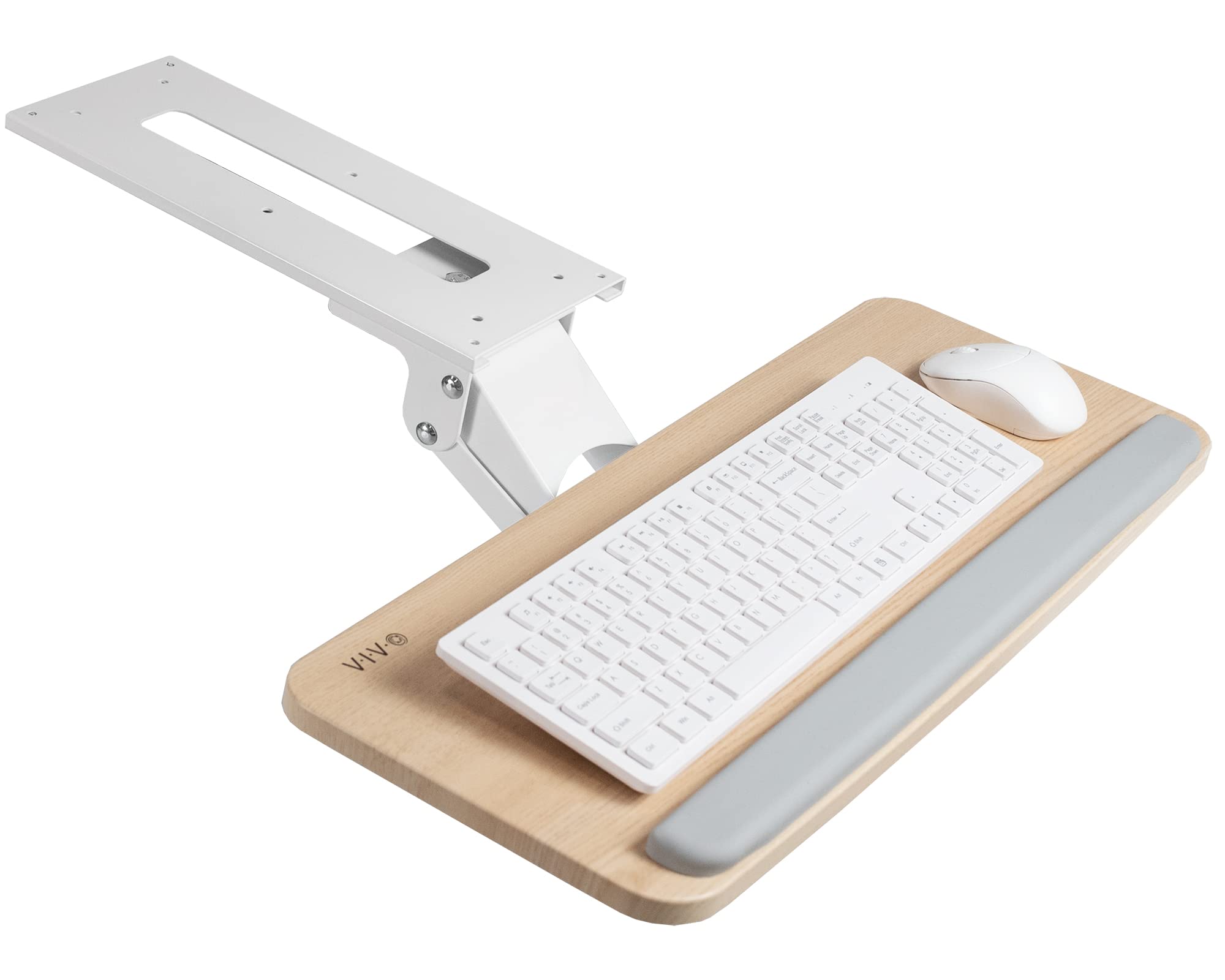 Adjustable Computer Keyboard and Mouse Platform Tray Ergonomic Under Table Desk Mount Drawer Underdesk Shelf, Light Wood, MOUNT-KB03C