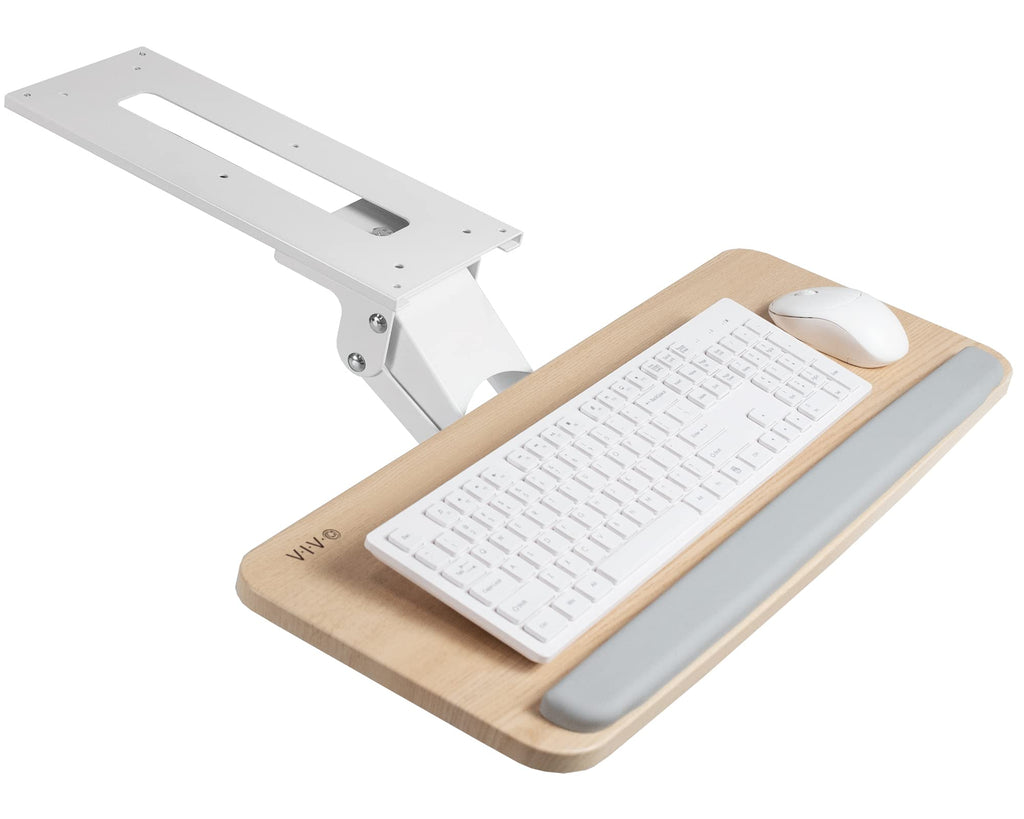 Adjustable Computer Keyboard and Mouse Platform Tray Ergonomic Under Table Desk Mount Drawer Underdesk Shelf, Light Wood, MOUNT-KB03C