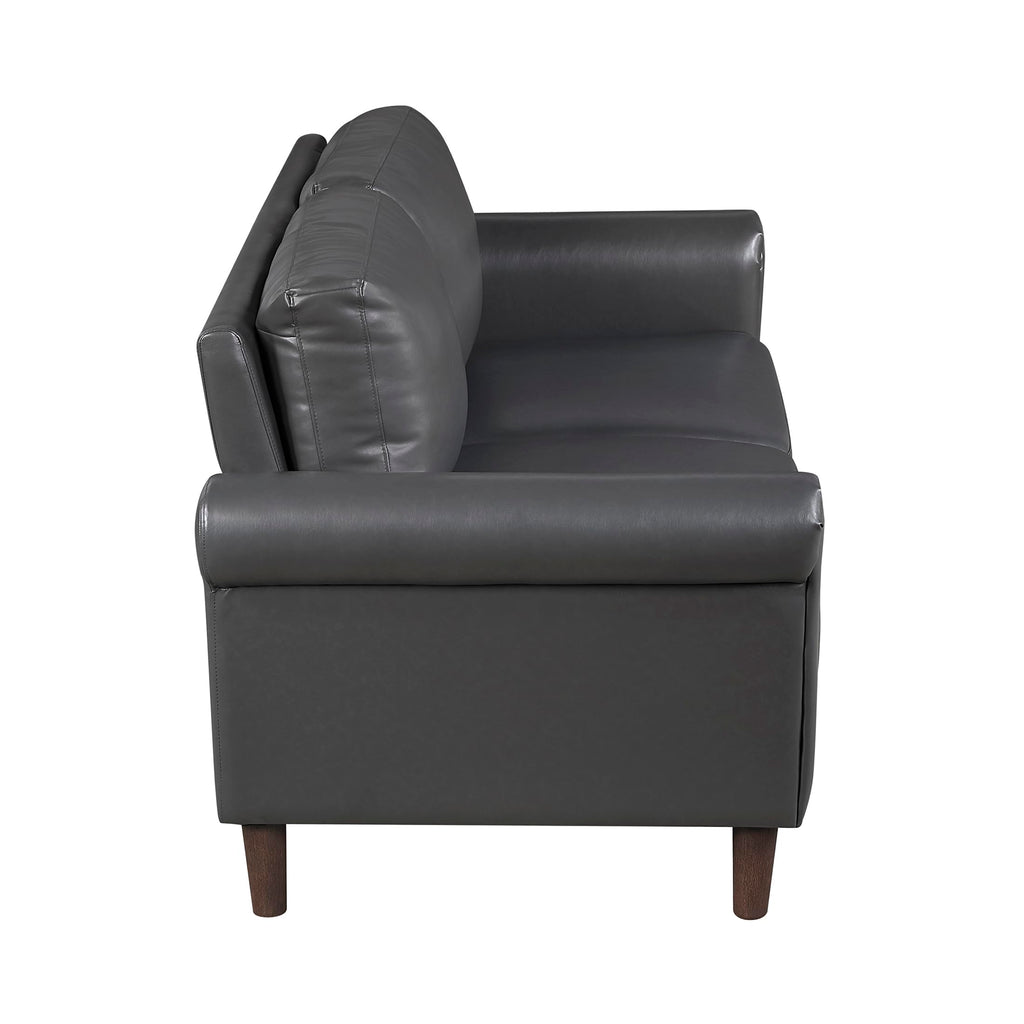 57" W Loveseat, Faux Leather Upholstered Couch, Loveseat with Rolled Armrest for Bedroom/Office/Waiting Room, 2 Seater Couch, Dark Gray