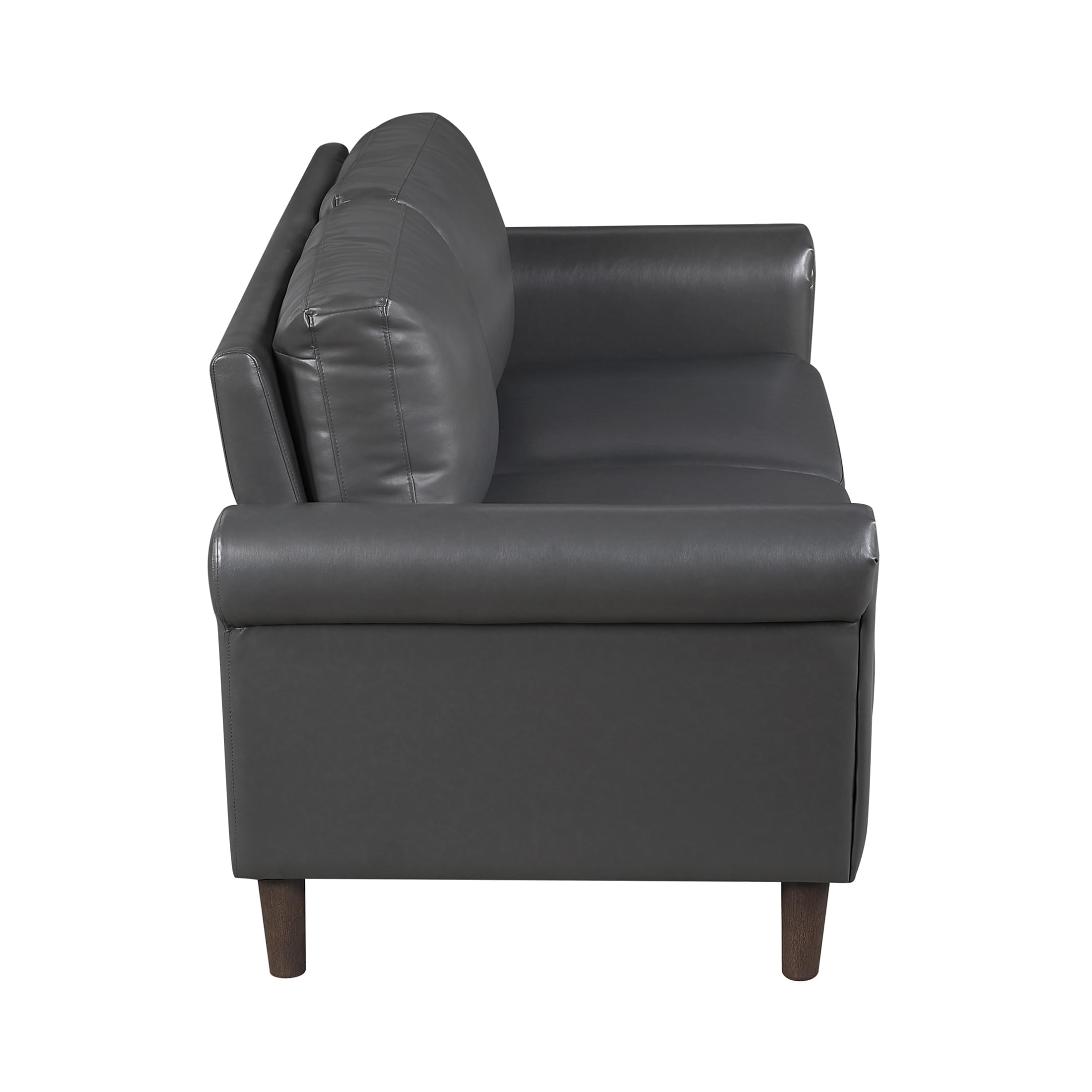 57" W Loveseat, Faux Leather Upholstered Couch, Loveseat with Rolled Armrest for Bedroom/Office/Waiting Room, 2 Seater Couch, Dark Gray