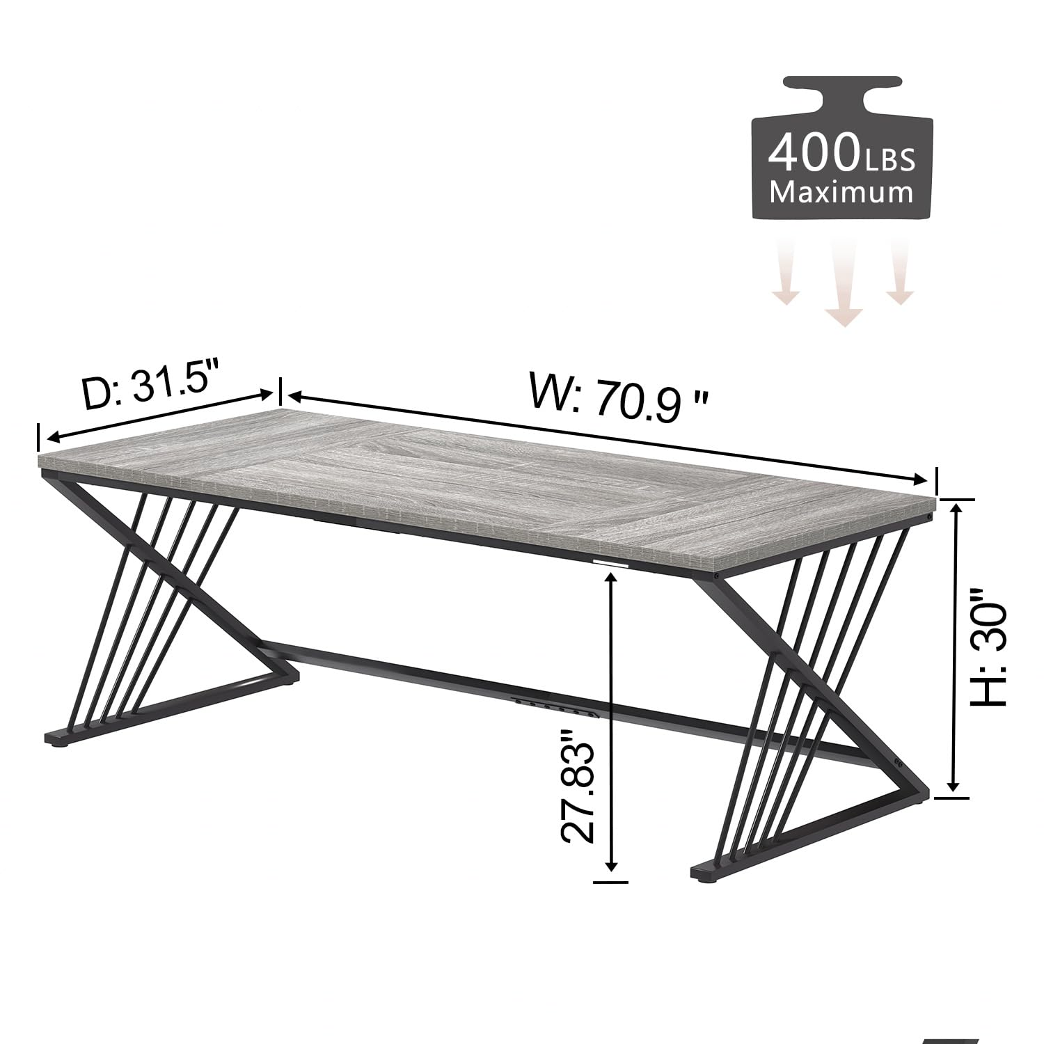 70.9" Industrial Computer Desk with Z-Shaped Legs, Modern Home Office Desk for 2 Person, Large Gaming Executive Workstation Study Table for Bedroom Writing, Light Grey