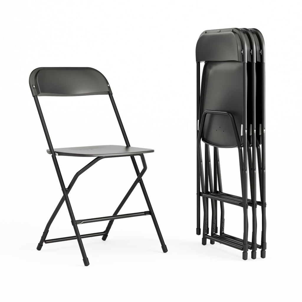 Set of 4, Black Hercules Series Plastic Folding Chairs for Parties and Weddings, Stackable Commercial Event Seats with 650-lb. Static Weight Capacity,