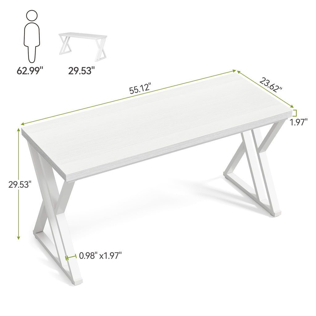 55 Inch Large Simple Industrial Computer Desk Study Writing Table Home Office Workstation,White
