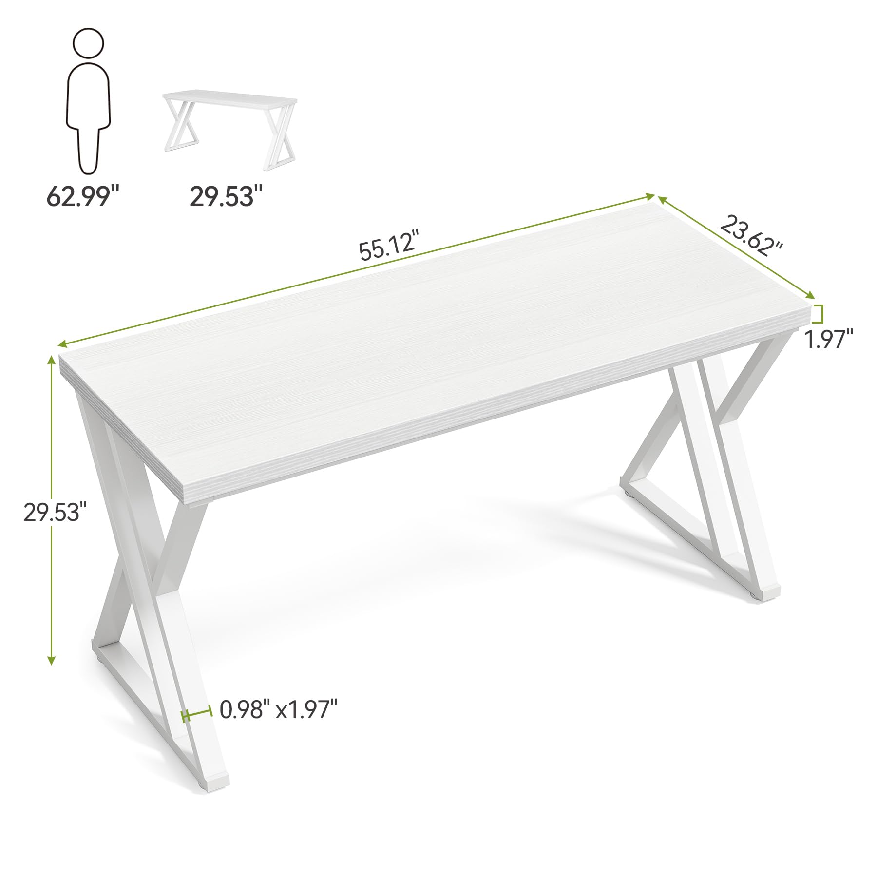 55 Inch Large Simple Industrial Computer Desk Study Writing Table Home Office Workstation,White