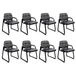 8 Pack, Waiting Room Guest Chair with Bonded Leather Padded Arm Rest for Office Reception and Conference Desk Black with Sled Base