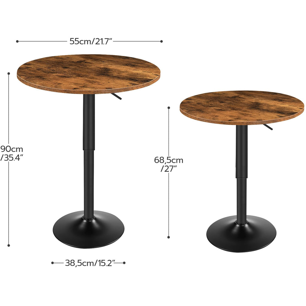 Bar Table, Height-Adjustable Round Pub Table 27-35.4 Inches with Sturdy Base, Modern Style, Easy to Assemble, Suitable for Small Space, Rustic and Black