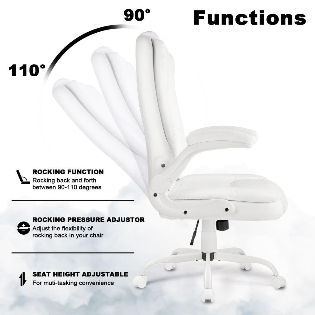 Leather Office Desk Chair,Ergonomic Office Chair with Lumbar Support,Computer Chair,Executive Leather Chair with Padded Flip-up Arm,Adjustable Armrests, Black,275LBS