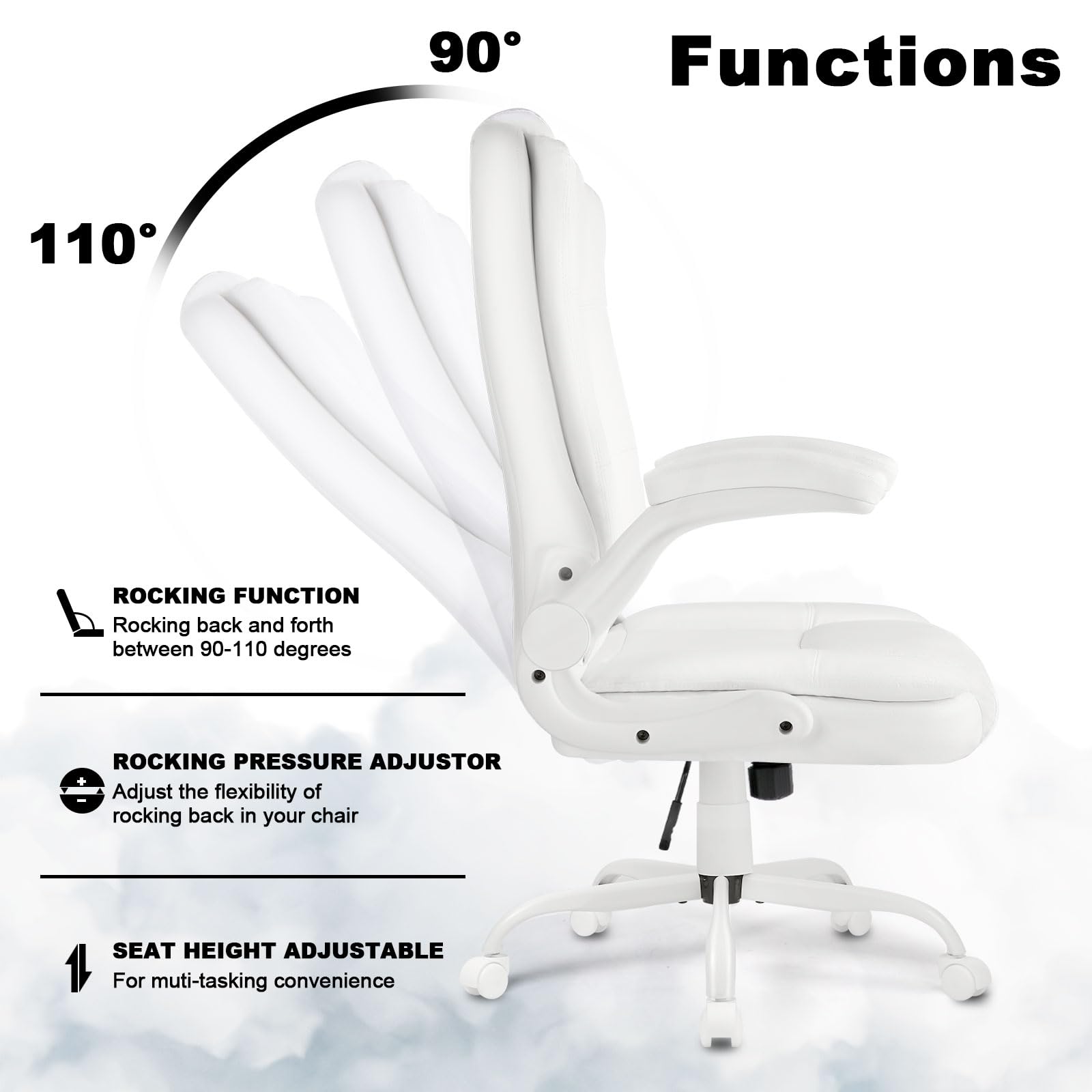 Leather Office Desk Chair,Ergonomic Office Chair with Lumbar Support,Computer Chair,Executive Leather Chair with Padded Flip-up Arm,Adjustable Armrests, Black,275LBS