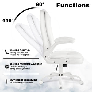 Leather Office Desk Chair,Ergonomic Office Chair with Lumbar Support,Computer Chair,Executive Leather Chair with Padded Flip-up Arm,Adjustable Armrests, Black,275LBS