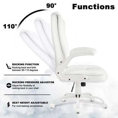 Leather Office Desk Chair,Ergonomic Office Chair with Lumbar Support,Computer Chair,Executive Leather Chair with Padded Flip-up Arm,Adjustable Armrests, Black,275LBS