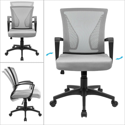 Office Chair Ergonomic Computer Desk Mesh Chair Mid Back Swivel Lumbar Support with Armrest (2, Gray)