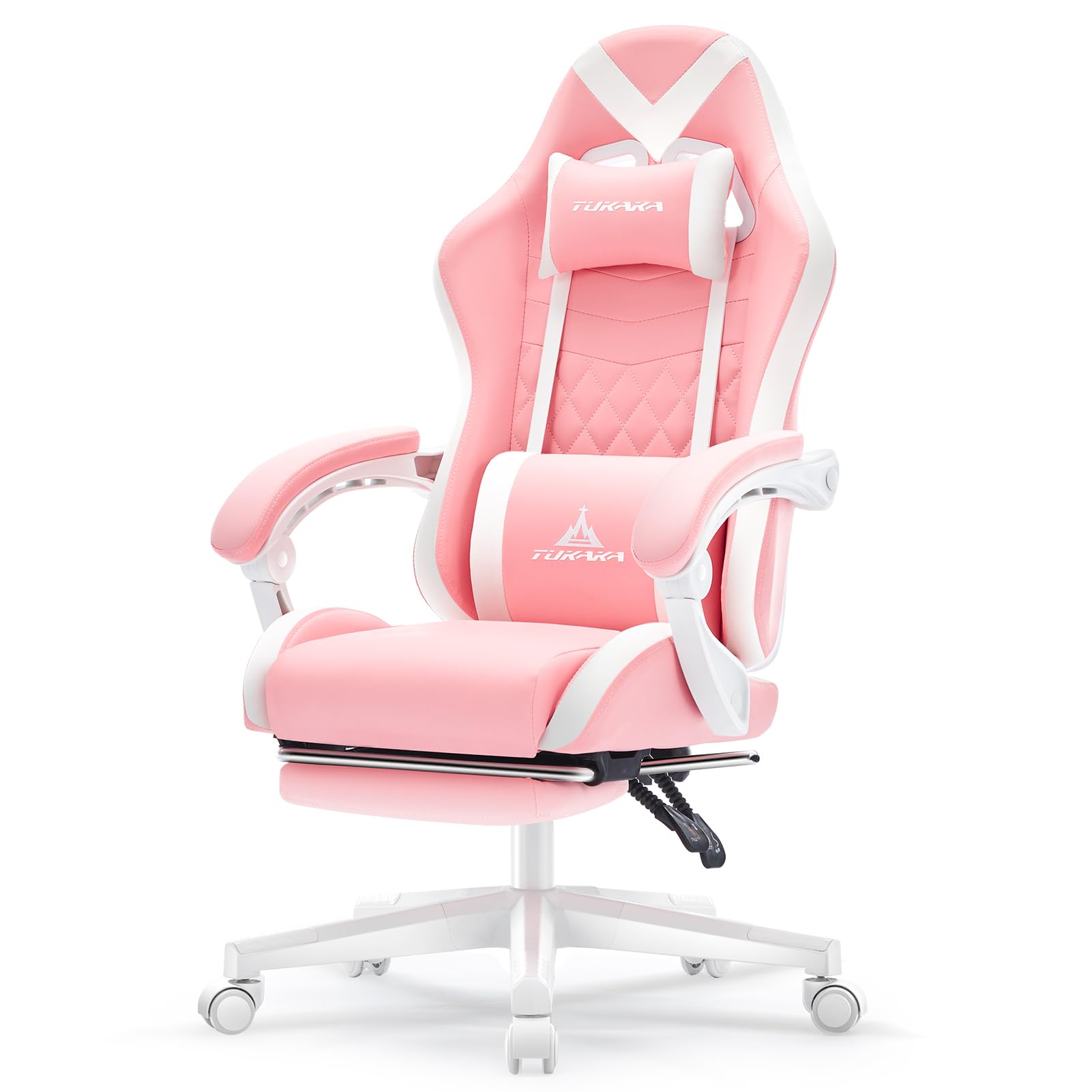 Pink Gaming Chair,Ergonomic Massage Computer Office Desk Chai r with Footrest,Pocket Spring Cushion,Reclining Leather Adjustable Gamer Chair with Headrest and Lumbar Support,Pink