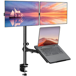 Triple Arm Laptop and Dual Monitor Desk Mount for 17