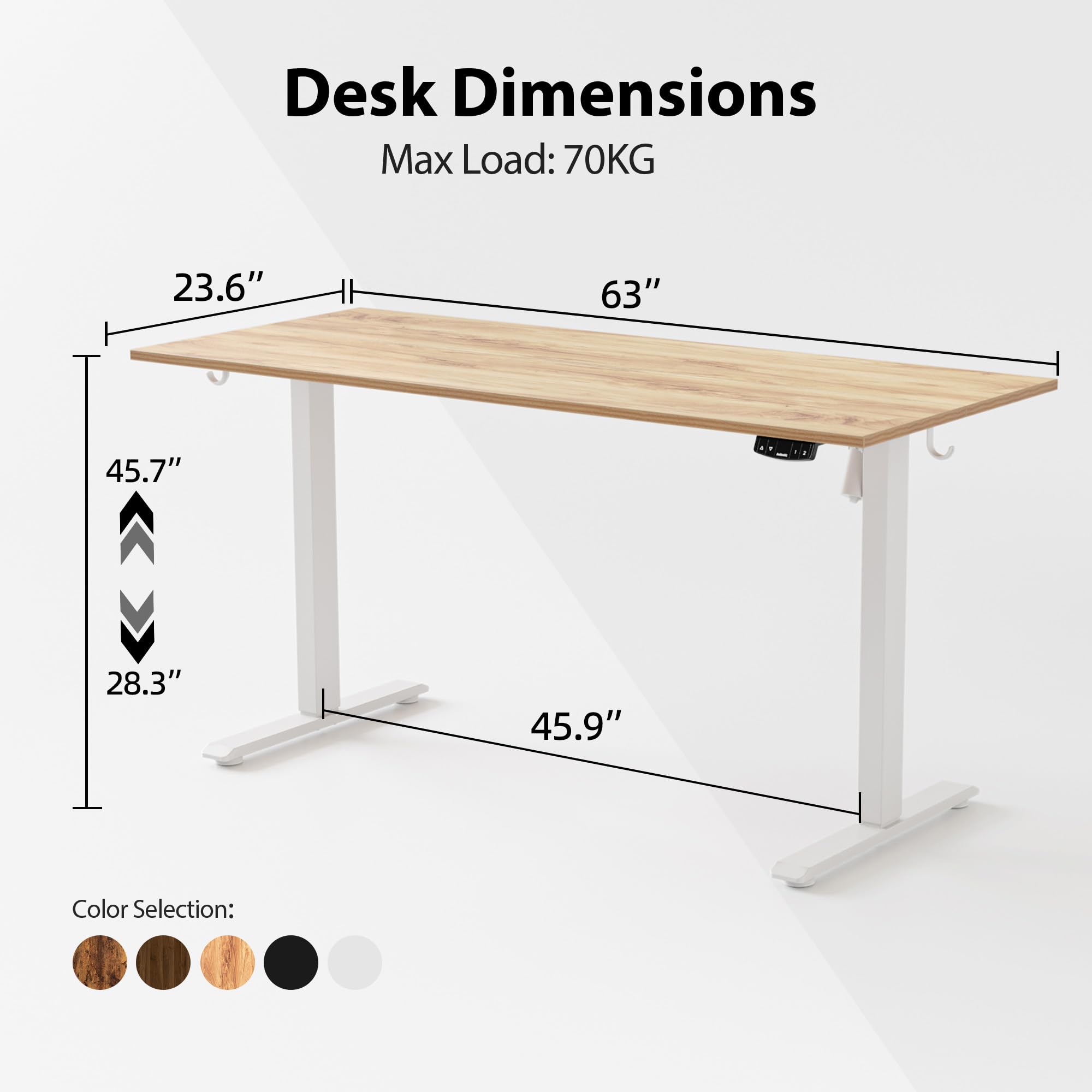 Electric Standing Desk, 63 x 24 Inches, Light Rustic Brown