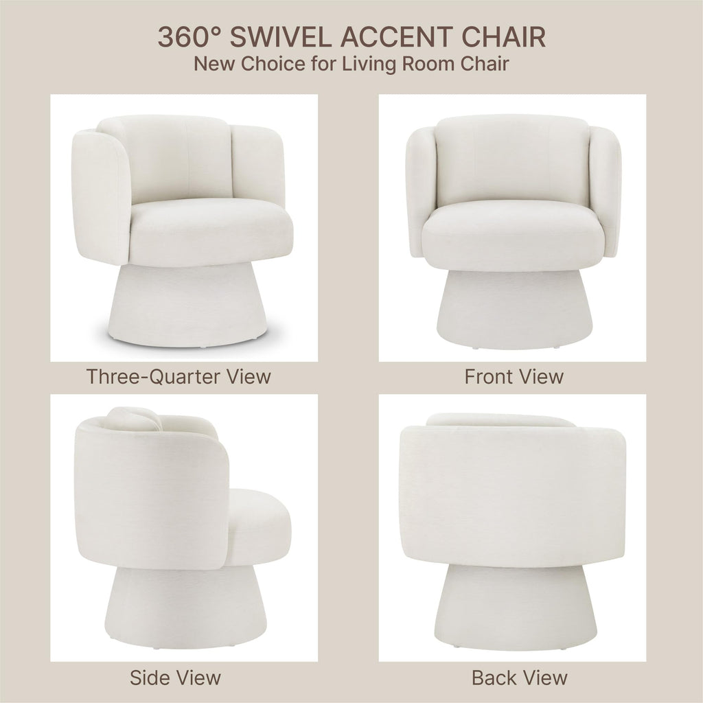 Swivel Barrel Chair,360° Accent Chairs with Round Backrest,Upholstered Lounge Chair for Vanity,Living Room,Bedroom,Reading Nook,Linen