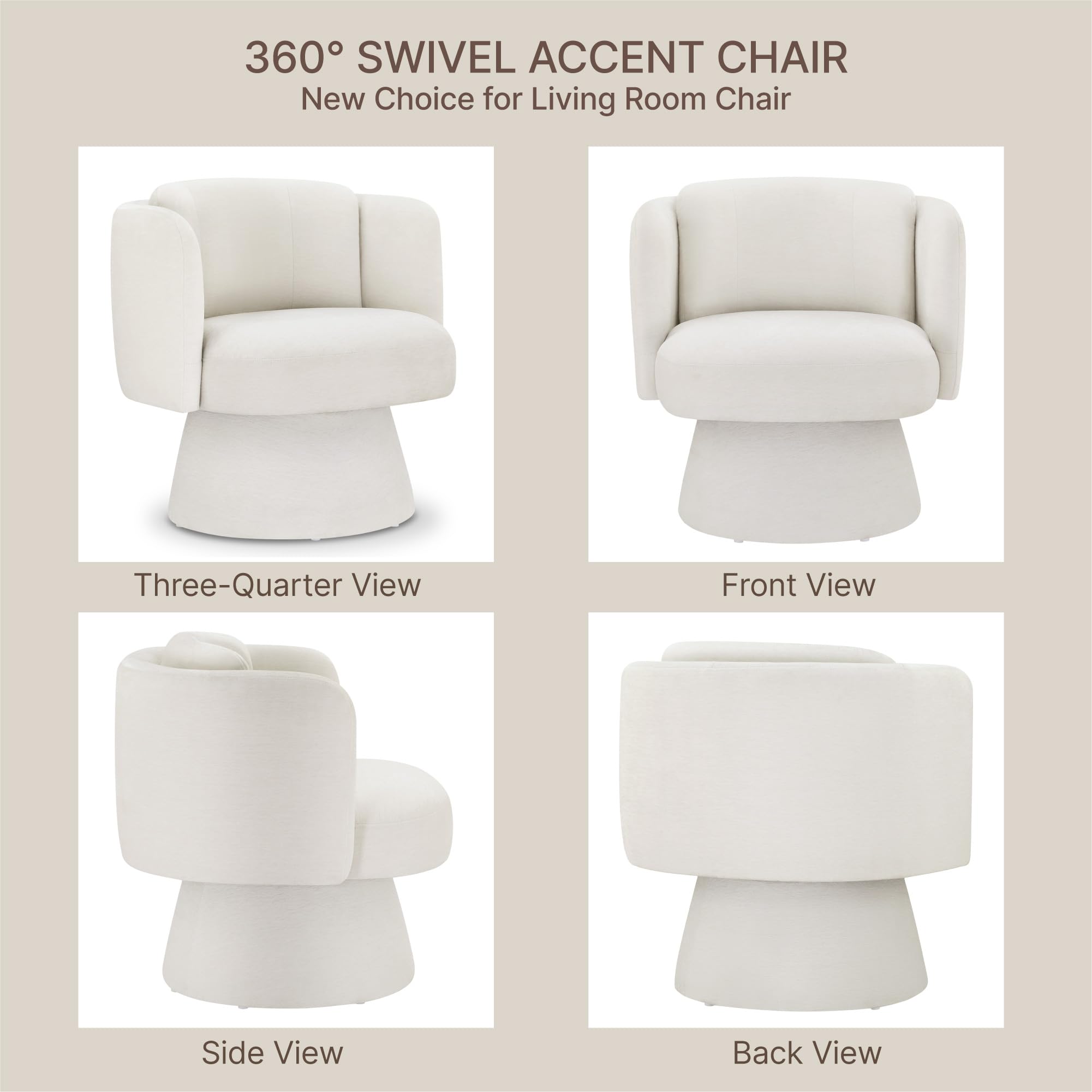Swivel Barrel Chair,360° Accent Chairs with Round Backrest,Upholstered Lounge Chair for Vanity,Living Room,Bedroom,Reading Nook,Linen