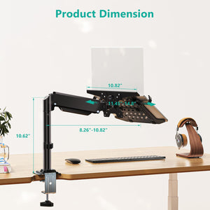 Laptop Desk Mount for 15.6 inch Notebook, Fully Adjustable Single Monitor Arm with Laptop Holder for 32 inch Screen, Laptops Stand with Ventilated Tray, Up to 22 Lbs, (GSDM00LP), Black