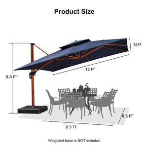12ft Patio Umbrella Outdoor Square Umbrellas Large Cantilever Umbrella Windproof Offset Umbrellas Heavy Duty Sun Umbrella for Garden Deck Pool Patio, Navy Blue