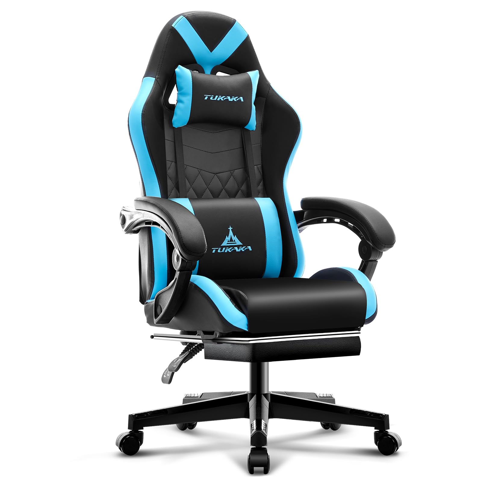 Gaming Chair,Ergonomic Massage Computer Office Desk Chair with Footrest,Pocket Spring Cushion,Reclining Leather Adjustable Gamer Chair with Headrest and Lumbar Support,Blue