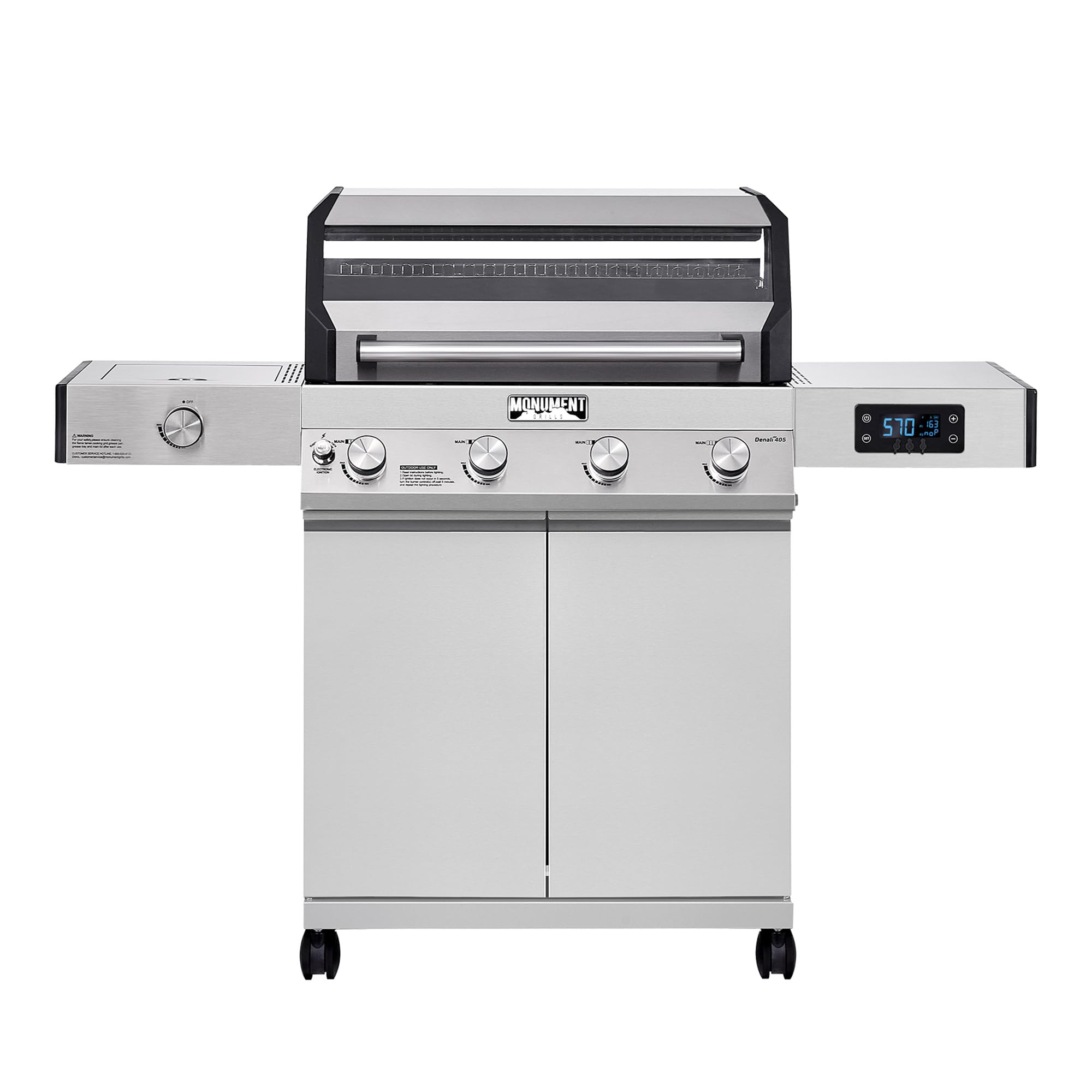 4+1 Liquid Propane Gas Smart BBQ Grill, 4 Burners & 1 Side Burner, Denali 405 Stainless Steel with Smart technology, Knob Controls, Outdoor Use