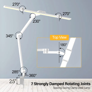 Led Desk Lamp for Home Office, White Architect Desk Lamp with Clamp for Crafting, 24W Bright Rotatable Led Table Light Stepless Dimming Tempering Wide Computer Light with Atmosphere Lighting