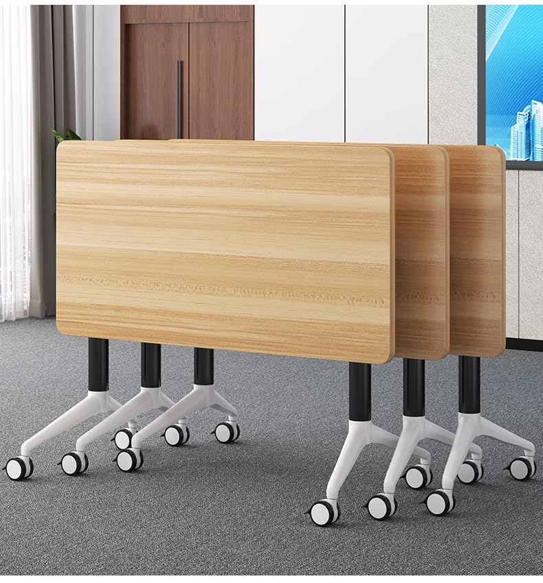 Conference Table Foldable Meeting Tables, Mobile Training Table with Wheels, Flip Top Rolling Seminar Meeting Table for Office,Meeting Room,classr (Original Wood Color, 55.1×23.6×29.5in)