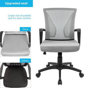 Office Chair Ergonomic Computer Desk Mesh Chair Mid Back Swivel Lumbar Support with Armrest (2, Gray)