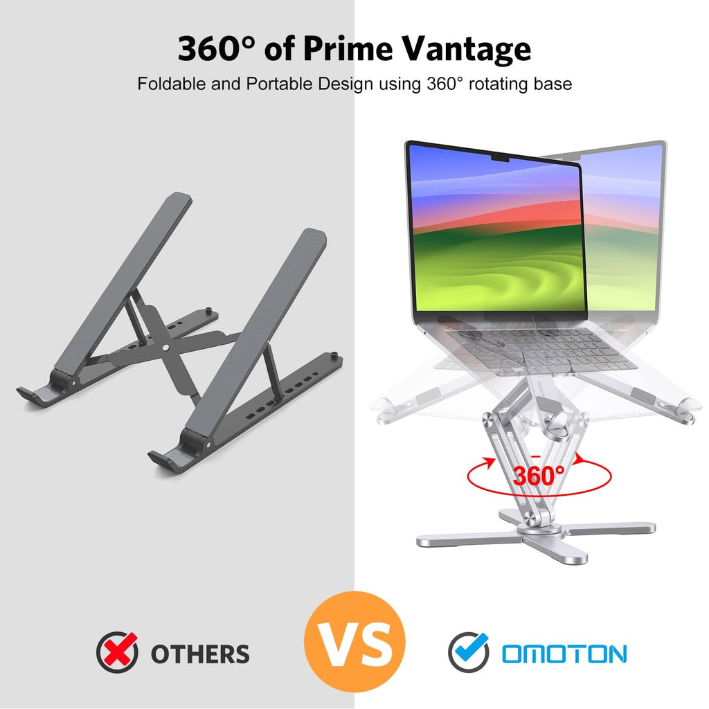 360° Rotating Laptop Stand Riser for Desk, Ergonomic Foldable Computer Stand Adjustable Height Angles for Collaborative Work, Easy Storage Fit Macbooks,All Laptops up to 16 inches, Silver