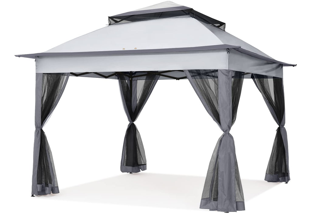 11x11 Pop Up Gazebo Tent Outdoor Canopy Patio Shelter with Mosquito Netting(Dark Grey)