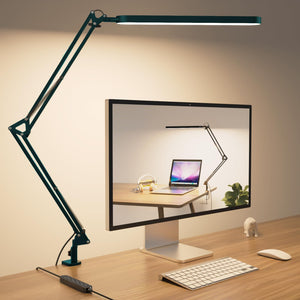 Desk Lamp - LED Desk Light - 5 Color Modes X 11 Brightness Levels - Adjustable Swing Arm - Timmer & Memory Function - 12W Lamp for Desk - Green
